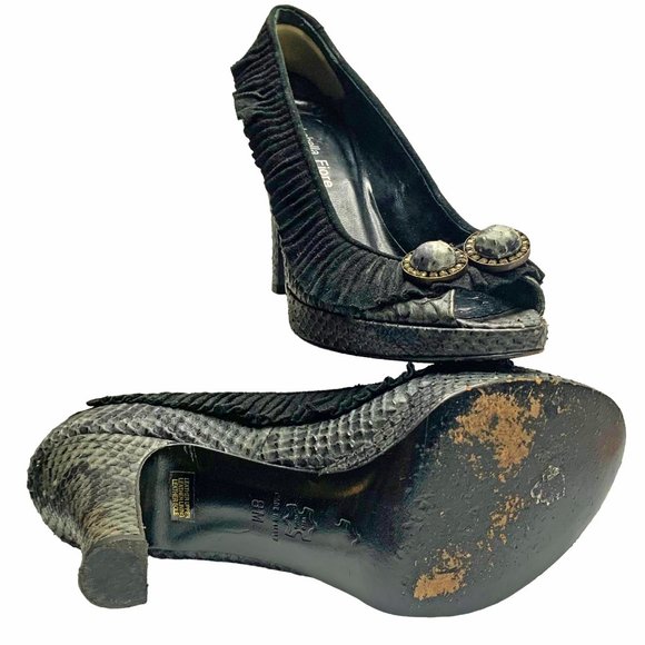ISABELLA FIORE Gray Python Embossed Leather Peep Toe‎ Heels - Picture 10 of 11